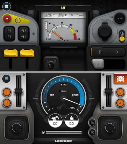 Control+ App: Oben CAT, unten Liebherr.