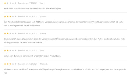 Bewertungen zu einem Waschpulver unserer Konkurrenz, das ich selbst benutze.