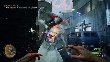 Maskenpflicht gilt auch für Geister! Die Feinde sind cool designt und haben gerade genug Angriffsmuster, um euch trotz eurer arg beschränkten Waffenauswahl einigermaßen bei der Stange zu halten. - Quelle: PC Games
