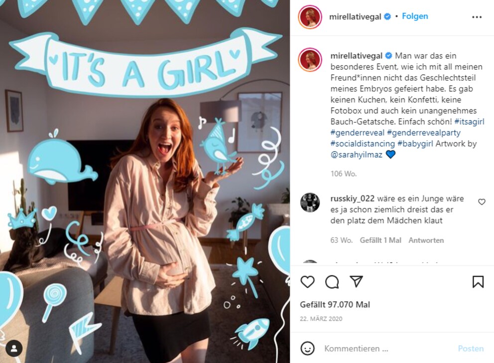 Keine Party, aber viel Artwork: Youtuberin Mirella Precek zieht ihre eigene Gender Reveal Party ins Lächerliche.