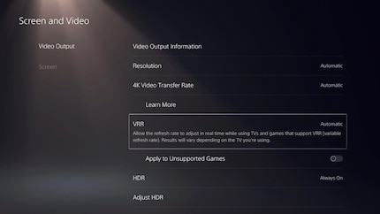 Da lässt sich VRR in den PS5-Optionen aktivieren – bei Bedarf auch für nicht offiziell unterstützte Games.