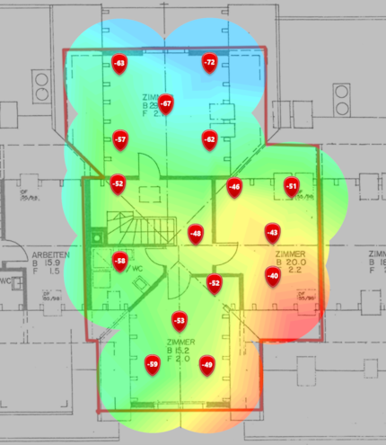 2,4-GHz-Signalpegel im oberen Dachgeschoss
