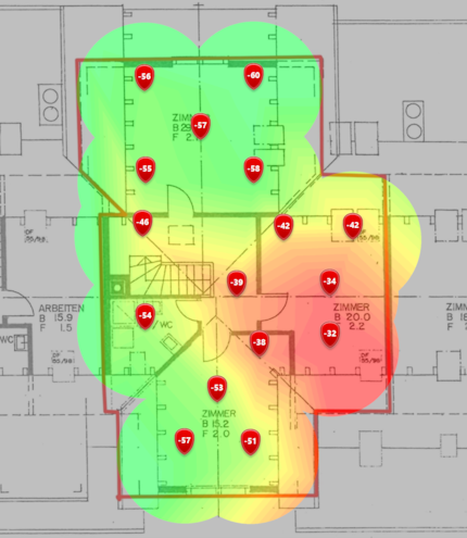 5-GHz-Signalpegel im oberen Dachgeschoss