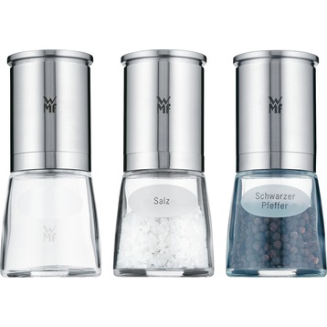 WMF Salzmühle Pfeffermühle Set 3tlg Keramikmahlwerk DeLuxe Edelstahl Glas ( Salz, Pfeffer) - Galaxus | Salzmühlen