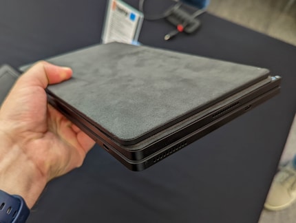 Keyboard in stand, outside on X1 Fold.