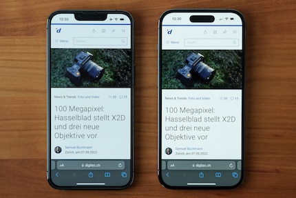 Das Display des iPhone 14 Pro (rechts) hat bei maximaler Helligkeit einen spürbar besseren Kontrast als der Bildschirm des Vorgängermodells (links).