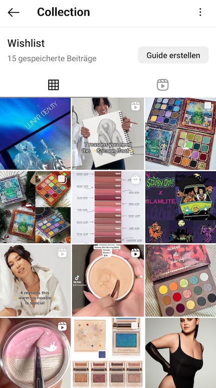 My wish list folder on Instagram.