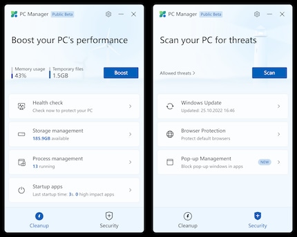Microsofts PC Manager bietet Cleanup- und Security-Funktionen.
