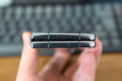USB-C port and one of the speakers on the Galaxy Z Fold4.