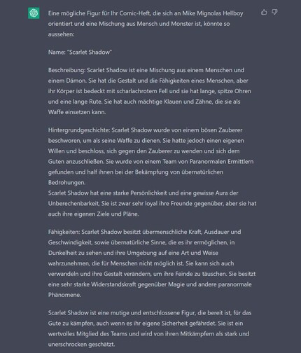 ChatGPT liefert mir Story, Charakter und später sogar die Bildkomposition.