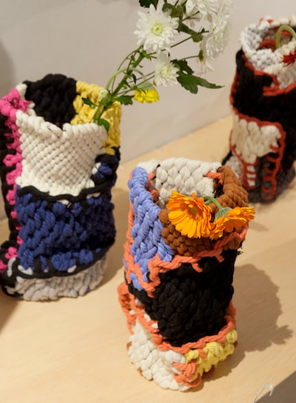 The designer reinterprets the woven basket and turns it into a vase.