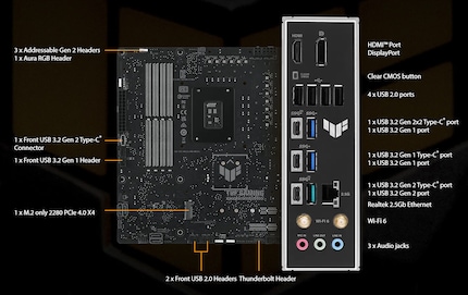 Das Asus-Mainboard von hinten.