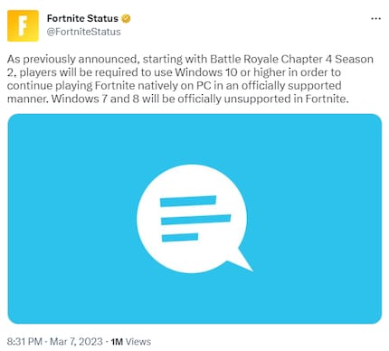 Bye bye Windows 7 und 8. Auch «Fortnite» verabschiedet sich mit dem neuen Update von den alten Betriebssystemen.
