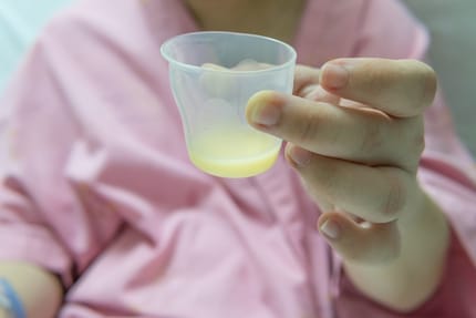 Colostrum is yellower than later breast milk and rich in protein and vitamins.