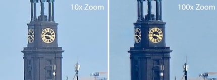 Beim 100x Zoom macht die Software das Motiv ein wenig dunkler und scheint nachgeschärft zu haben. Ein positiver Effekt ist aber nicht zu erkennen.