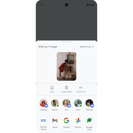 Depending on the app, the top row of the sharing area may look different.