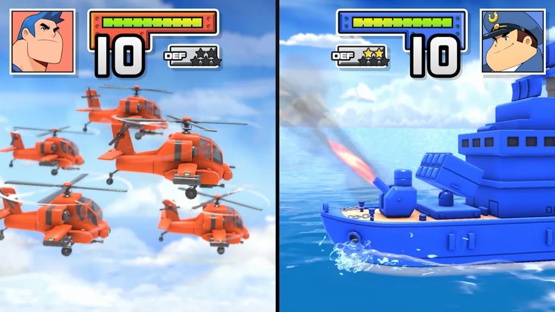 Bei Angriffen wechselt das Spiel in eine Split-Screen-Ansicht.