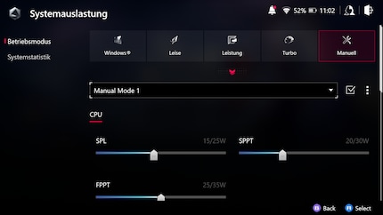 Am Ally lässt sich selbst die Prozessor-Leistung einstellen.