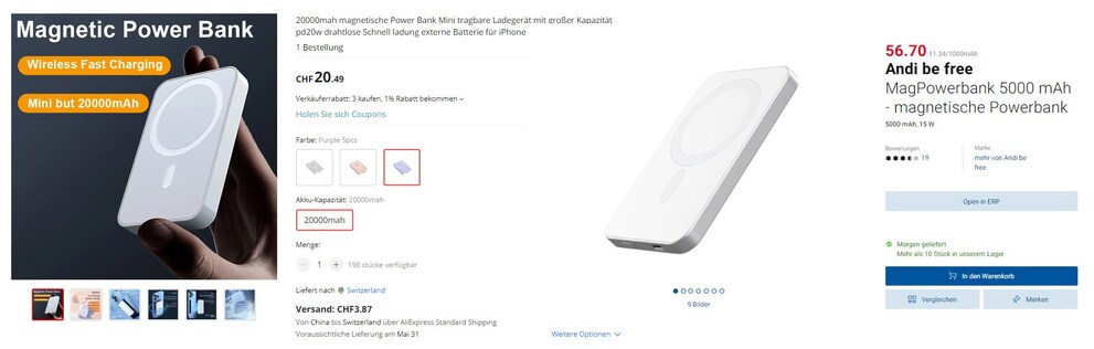 Es besteht eine gewisse Ähnlichkeit mit einer Powerbank aus einem gewissen Onlineshop.