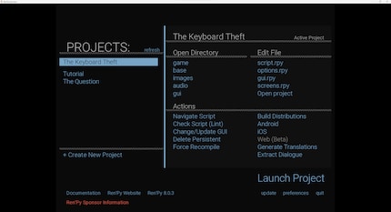 Der Launcher von Ren'Py ist die zentrale Schnittstelle zum Coden und Zocken.