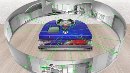 Der Roboterstaubsauger von Dyson vermisst die Wohnung und navigiert mit 26 Sensoren.