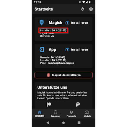 Magisk scheint erfolgreich installiert zu sein.