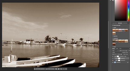 Mein Hafenfoto hat auf Knopfdruck einen Sepia-Effekt.