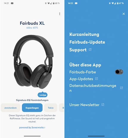 Die Fairbuds-App bietet nur wenige Funktionen.