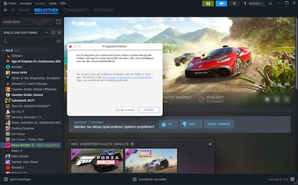 Fehlanzeige: Bei Forza Horizon scheint der Übersetzungslayer Wine nicht zu funktionieren.