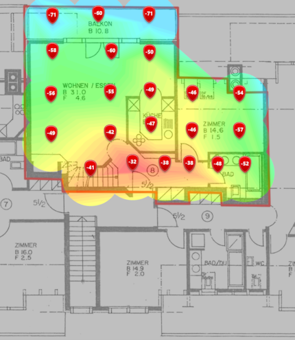 5-GHz-Signalpegel im unteren Dachgeschoss