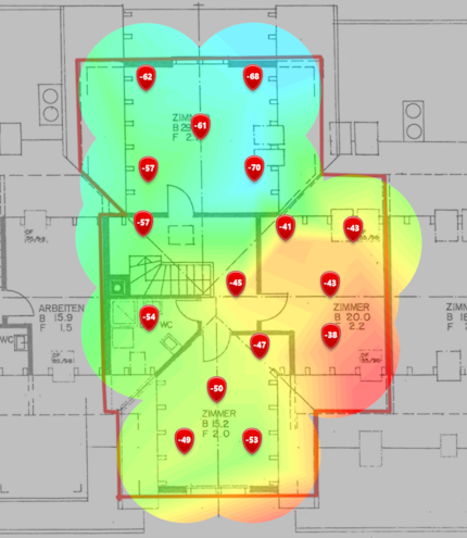 2,4-GHz-Signalpegel im oberen Dachgeschoss