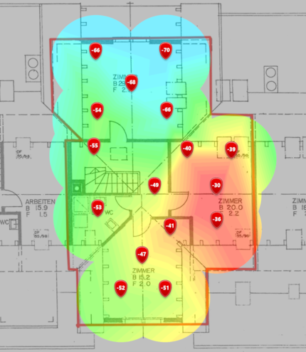 5-GHz-Signalpegel im oberen Dachgeschoss