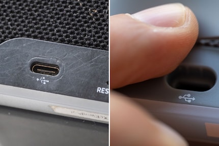 Unlike the old box (left), the USB port on the new box has disappeared into an indentation.