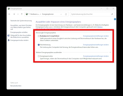 ... werden beim Desktop-PC als Energiesparpläne aufgeführt.