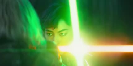 All bets are on Sabine fighting with Ezra’s green lightsaber right now.
