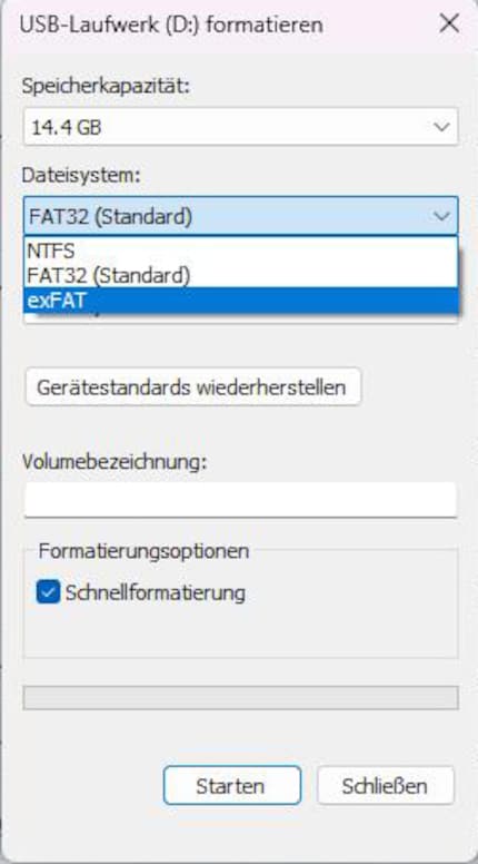 Choose exFAT when formatting.