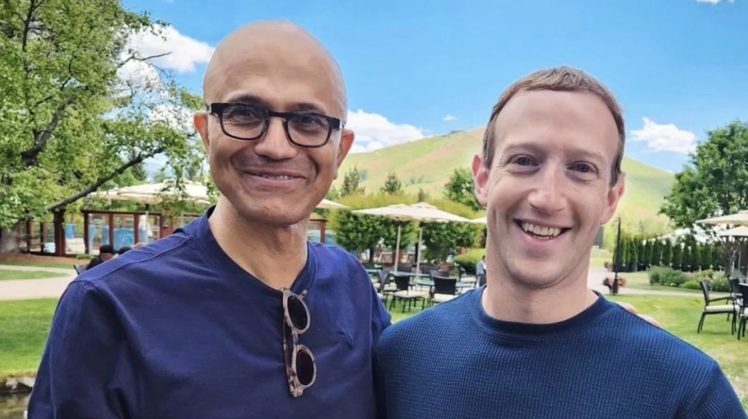 Meta CEO Mark Zuckerberg (right) posted a joint picture with Microsoft CEO Satya Nadella (left) on Instagram at the launch of LLaMA 2.