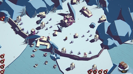 Here’s my castle in an advanced stage, featuring some defence towers, barracks and a harbour for gold production.