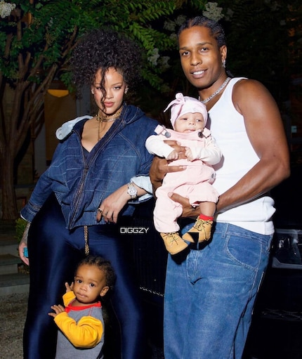 First family photo for the public: Rihanna and A$AP Rocky with their children RZA Athelston and Riot Rose.