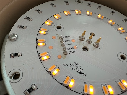 A look inside the lamp head. The LEDs are arranged as a ring.