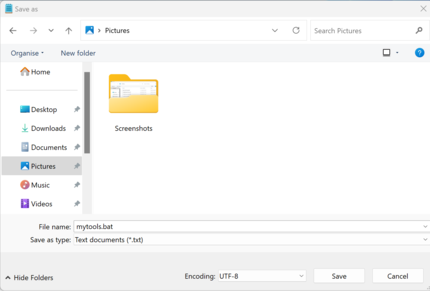 The file must be saved with «.bat», otherwise it won’t work.