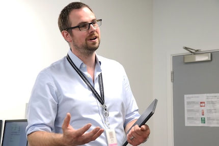 Dyson scientist Rob Smith shows me and other journalists around the Malmesbury testing facility.