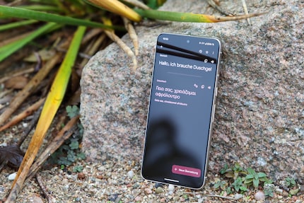 The translator feature displays and reads translations aloud.