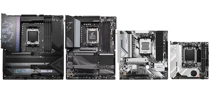Formfaktoren im Vergleich: E-ATX, ATX, microATX und mini-ITX (von links nach rechts).