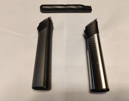 Comparing the two beard trimmers. The MG9553/15 (right) looks and feels a little more premium and sits in my hand better. In my opinion, the OneBlade (above) steals the show and is another good reason to get this model.