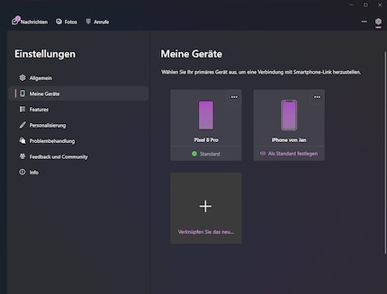 Du kannst sogar mehrere Smartphones mit Phone Link koppeln, aber immer nur eine aktive Verbindung haben.