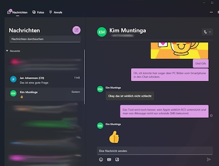 Phone Link greift auf die Messages-App von Android zu.