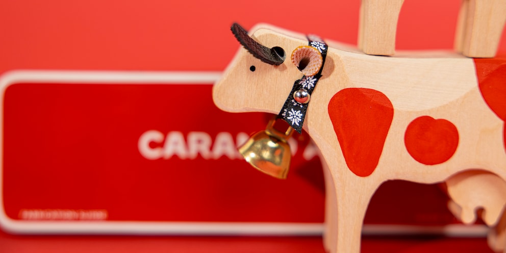Eye-catching: the red patches make this cow stand out from conventional souvenirs.