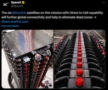 X-Post von Starlink zum Start der ersten Satelliten für Direct to Cell.
