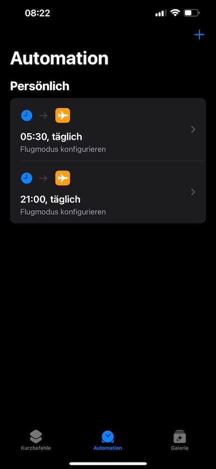 ... den Flugmodus für die gewünschten Uhrzeiten einstellen.